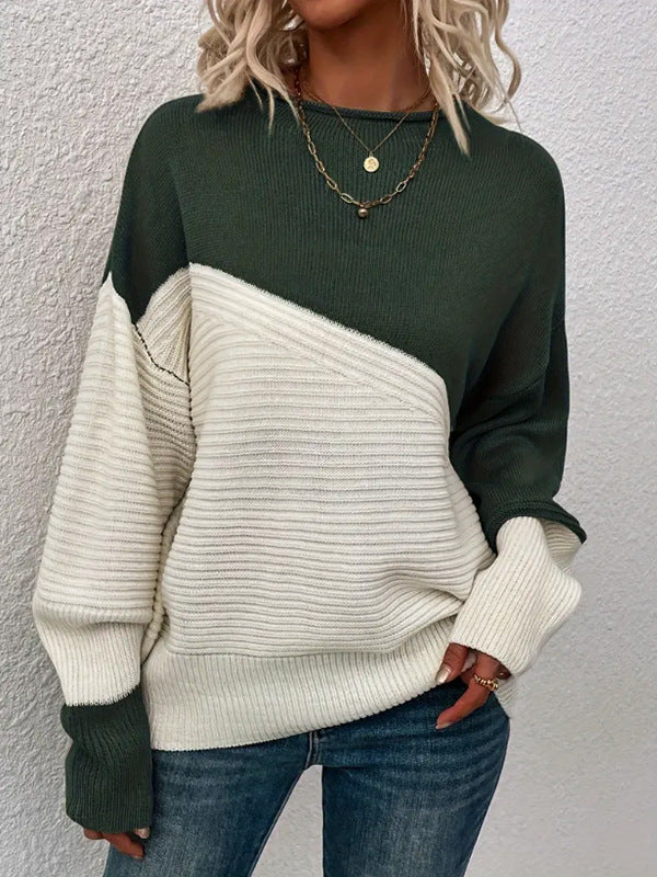 Damen Grobstrickpullover mit modernem Farbblock-Design und lockerer Passform Drune