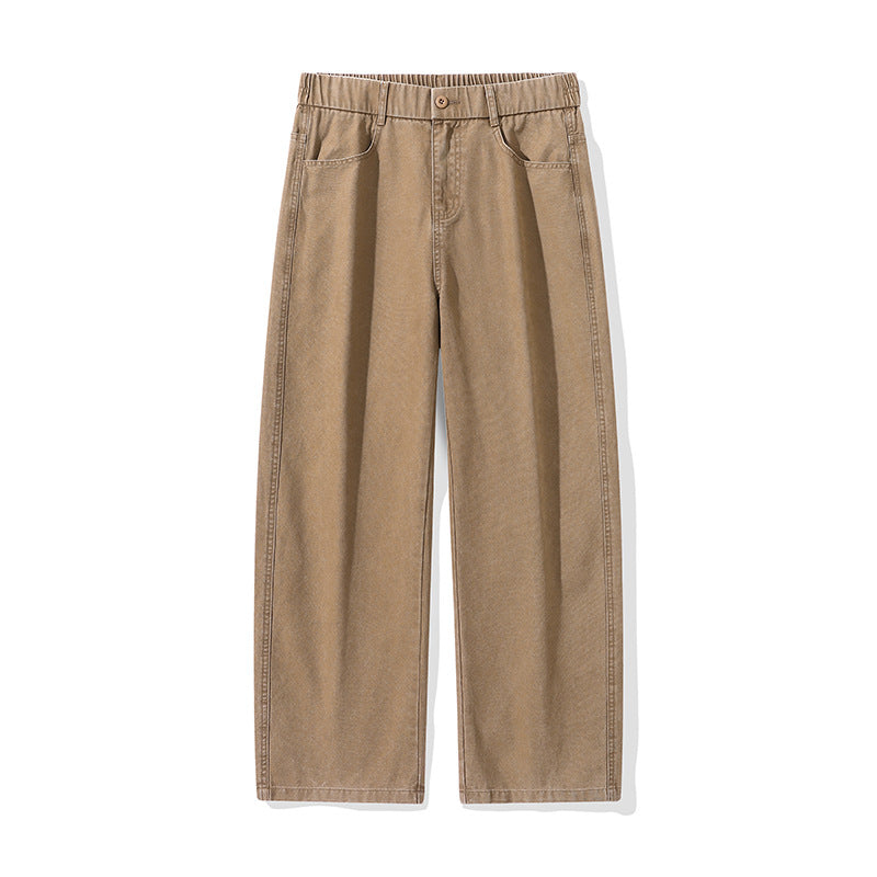 Herren Weite Baumwollhose mit elastischem Bund, geradem Bein und Eingrifftaschen Drune