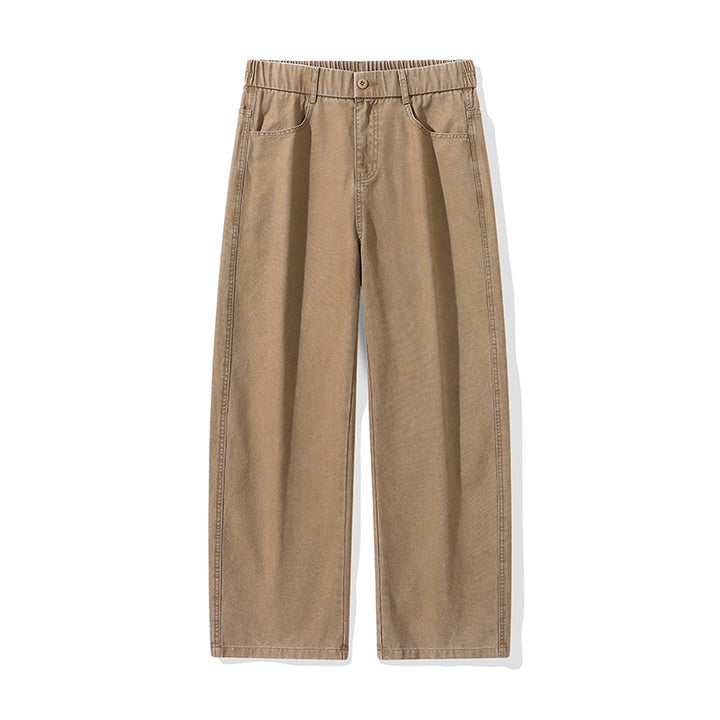 Herren Weite Baumwollhose mit elastischem Bund, geradem Bein und Eingrifftaschen Drune