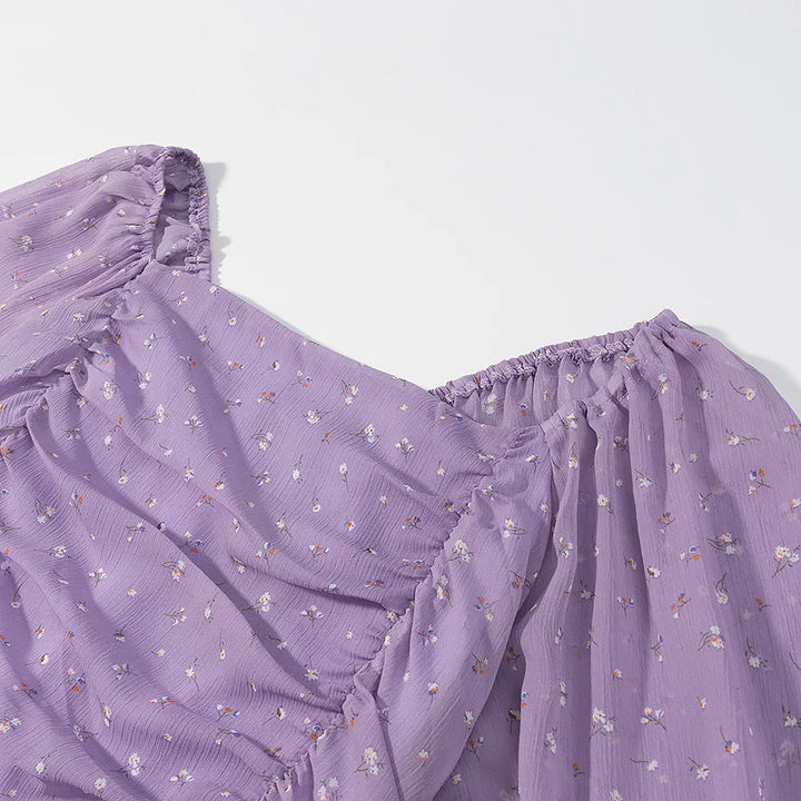 Damen nan gerafftes Viskose Minikleid mit Carmenkragen und voluminösen Ballonärmeln Drune