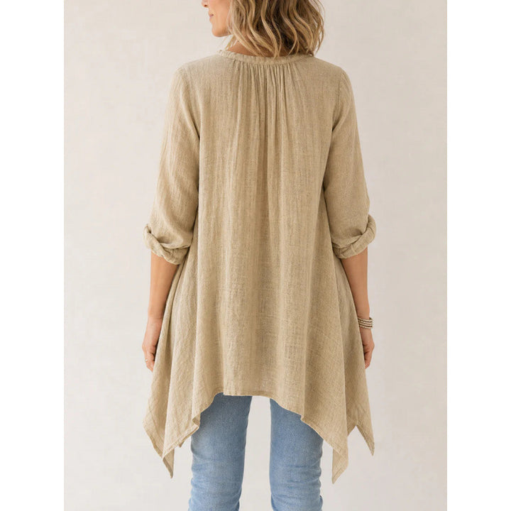 Damen Lässige Long-Tunika mit Handtuchsaum, Kräusel-Biesen und Eingrifftaschen Drune
