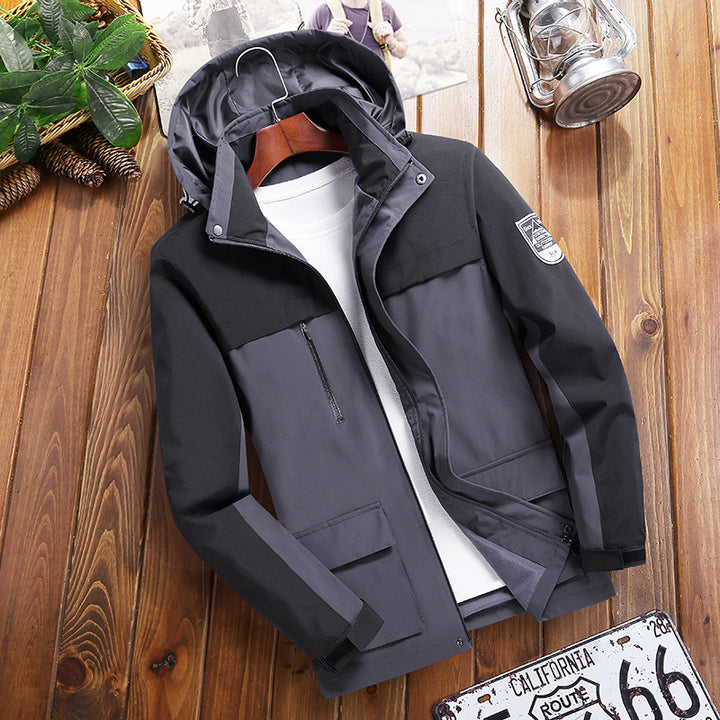Herren Trendige Outdoor-Jacke mit abnehmbarer Kapuze Drune