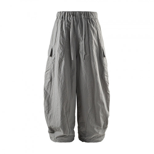 Unisex Weite Cropped Cargo-Hose mit elastischem Bund, Tunnelzug und aufgesetzten Taschen Drune