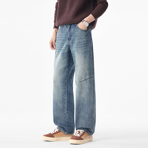 Herren Weite Denimhose mit komfortabler Bundhöhe und markanter Knie-Naht Drune