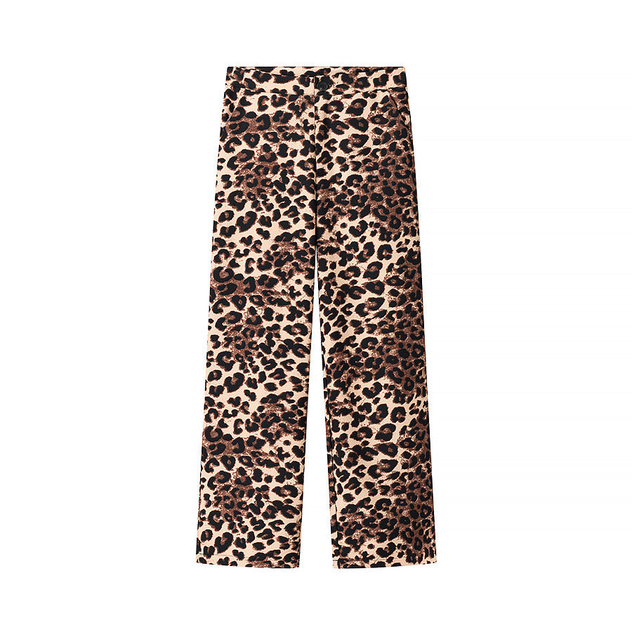 Damen Weite High‑Waist Palazzo‑Hose mit Leopardenmuster und fließendem Fall Drune