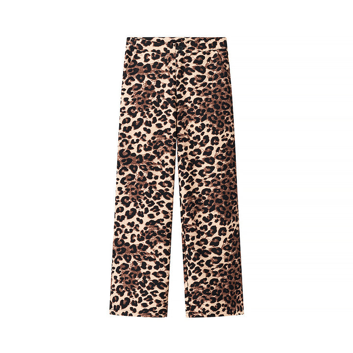 Damen Weite High‑Waist Palazzo‑Hose mit Leopardenmuster und fließendem Fall Drune