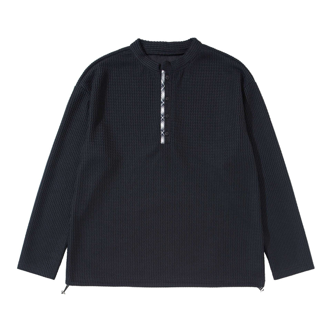 Unisex Waffelstrick-Henleypullover mit Tunnelzugsaum Drune