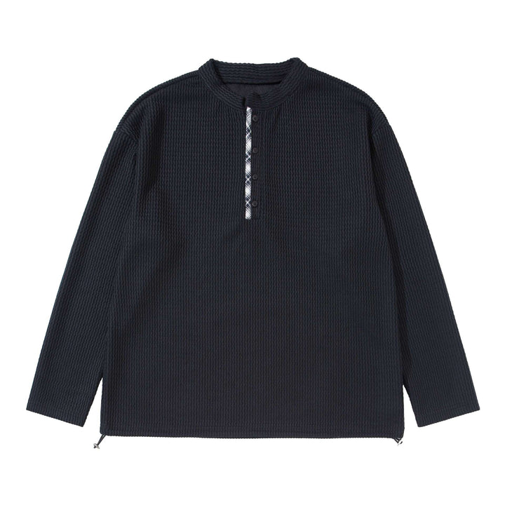 Unisex Waffelstrick-Henleypullover mit Tunnelzugsaum Drune