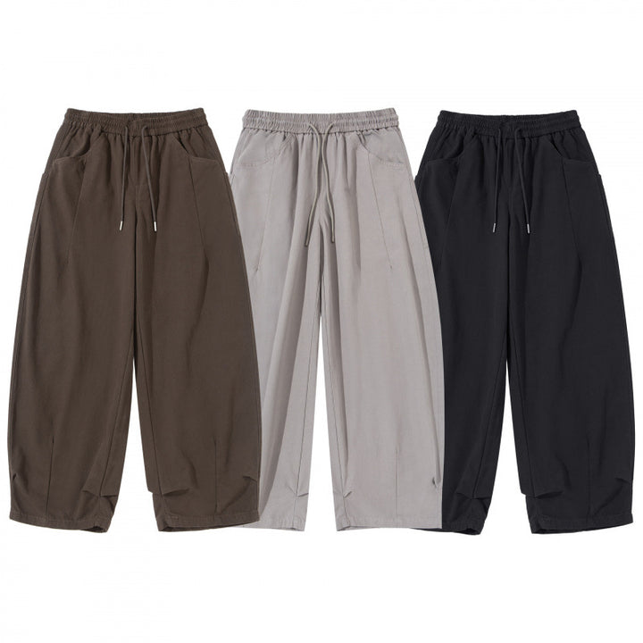 Damen Weite Cropped-Hose mit Tunnelzugbund, Ballon-Silhouette und aufgesetzten Taschen Drune