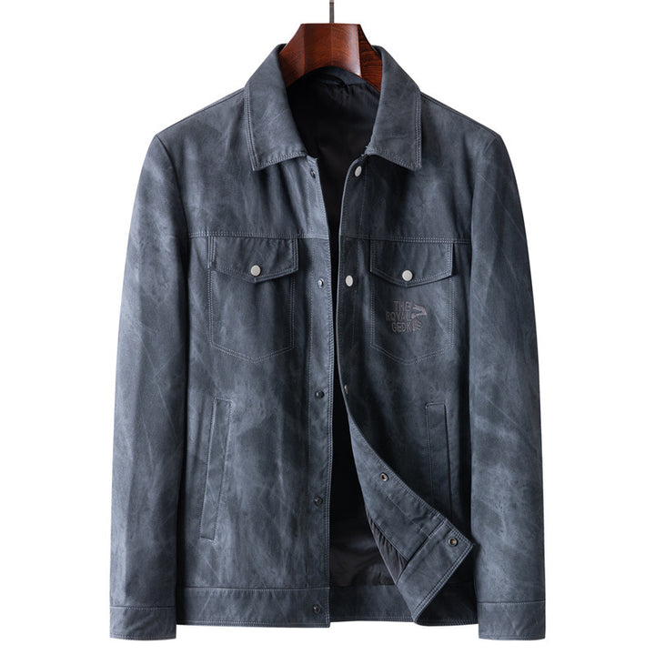 Herren Vintage-Lederoptik-Truckerjacke mit Used-Effekt und Brustpattentaschen Drune