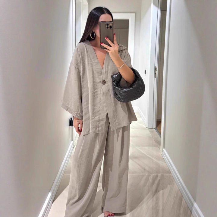 Damen lässiges Two-Piece Set mit oversized Schnitt und Knopfverschluss Drune