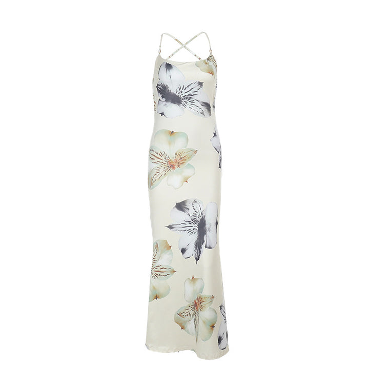 Damen elegantes Maxikleid mit floralem Muster und verstellbaren Spaghetti-Trägern Drune