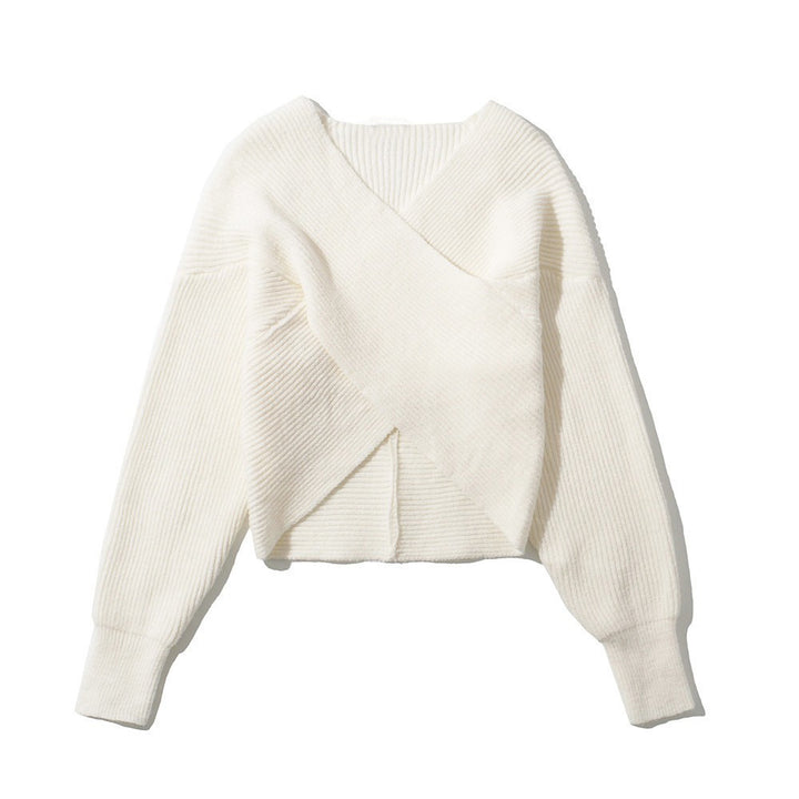 Damen stilvoller Wickelpullover mit innovativem Schnitt und breiten Ärmeln Drune