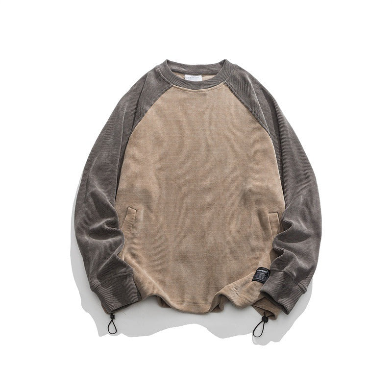 Unisex Oversize Cord-Sweatshirt mit Raglanärmeln, Kängurutaschen und Tunnelzugsaum Drune