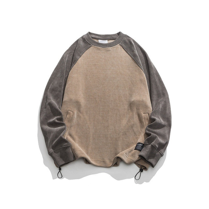 Unisex Oversize Cord-Sweatshirt mit Raglanärmeln, Kängurutaschen und Tunnelzugsaum Drune