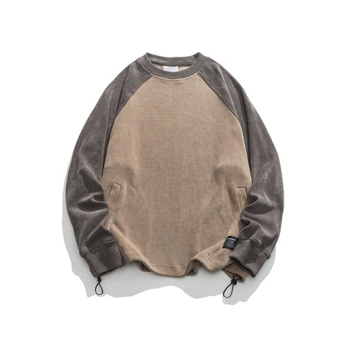 Unisex Oversize Cord-Sweatshirt mit Raglanärmeln, Kängurutaschen und Tunnelzugsaum Drune