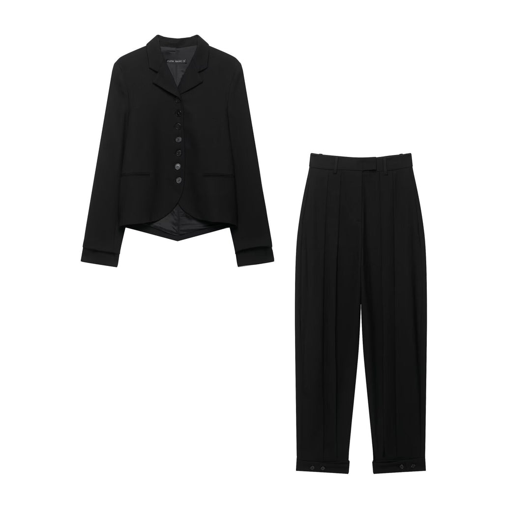 Damen Kurzer taillierter Blazer mit asymmetrischem Saum und durchgehender Knopfleiste Drune