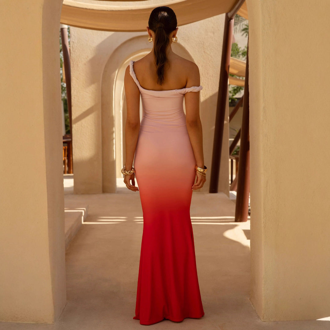 Damen figurbetontes Abendkleid mit schulterfreiem Design und seitlichem Schlitz Drune