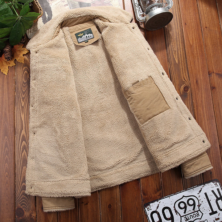 Herren Robuste Canvas-Truckerjacke mit vollem Sherpa-Innenfutter und verdeckter Druckknopfleiste Drune