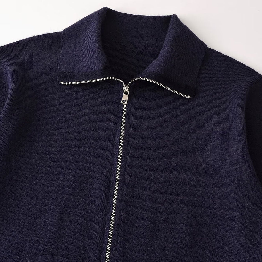 Damen Grobgestrickte Oversize-Zipjacke mit Stehkragen und aufgesetzten Taschen Drune