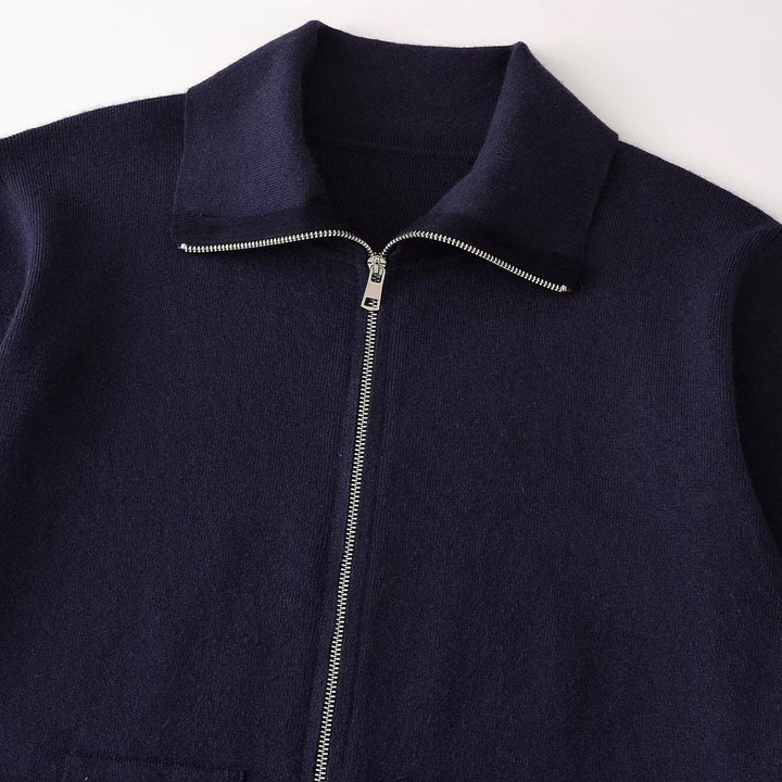 Damen Grobgestrickte Oversize-Zipjacke mit Stehkragen und aufgesetzten Taschen Drune