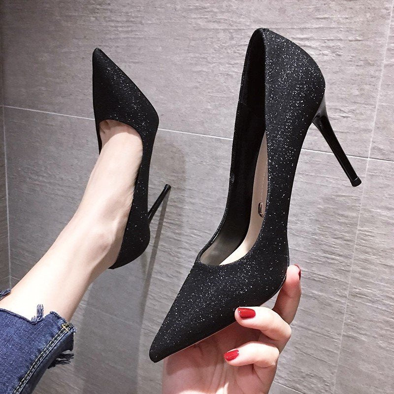 Damen Funkelnde spitz zulaufende Pumps mit filigratem Stiletto‑Metallabsatz und Memory‑Fußbett Drune