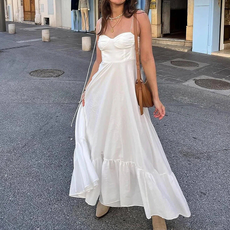 Damen Maxikleid mit schulterfreien Trägern und voluminösem Rock Drune