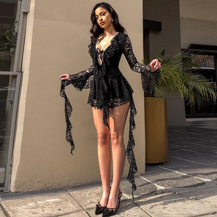 Damen Spitzenkleid mit voluminösen Rüschen Drune