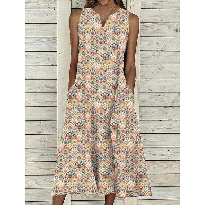 Damen Midi-Kleid mit tiefem V-Ausschnitt, Knopfdetails und praktischen Taschen Drune
