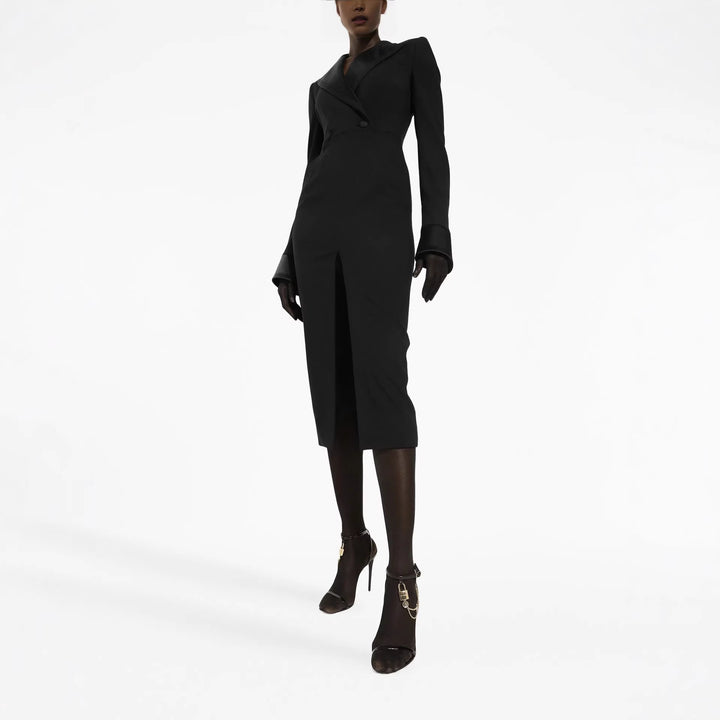 Damen Tailliertes Blazerkleid im Longcut mit Satinrevers und Frontschlitz Drune