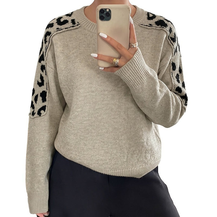 Damen Oversize Strickpullover mit Leo-Jacquard-Schultereinsätzen Drune