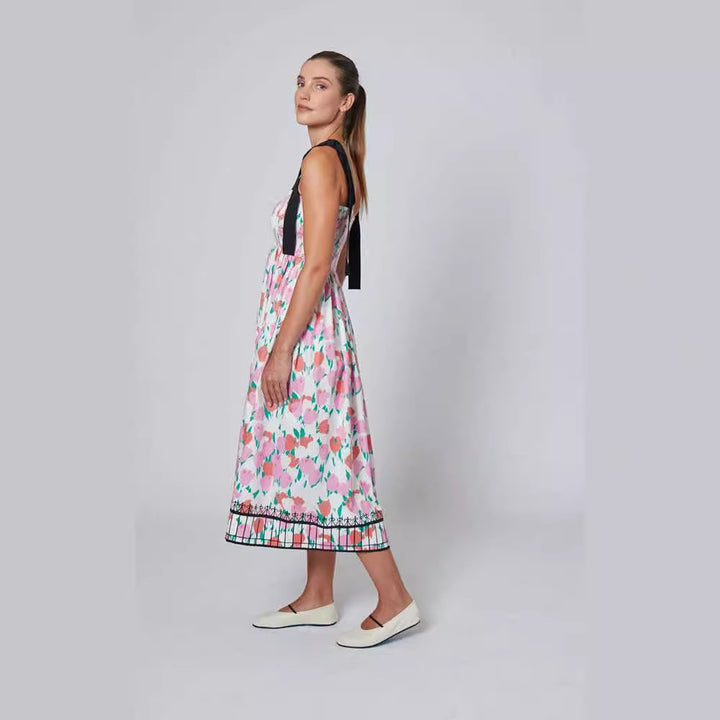 Damen Maxikleid mit floralem Print und elastischem Oberteil Drune