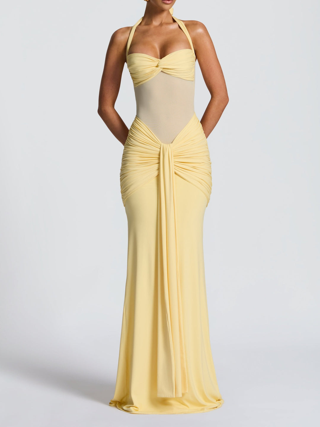 Damen Elegantes Maxikleid mit Raffhalterung und figurformenden Details Drune