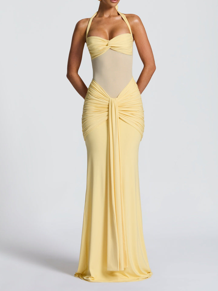 Damen Elegantes Maxikleid mit Raffhalterung und figurformenden Details Drune