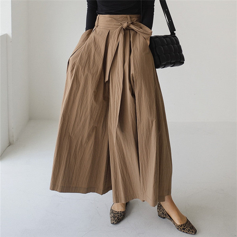 Damen Weite Palazzohose mit Wickeloptik und Bindegürtel Drune