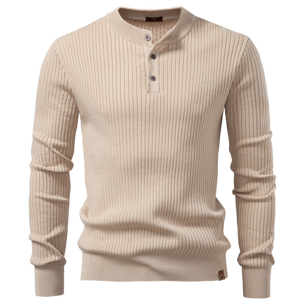 Herren nan gerippter Langarm-Henleypullover mit Stehkragen, feinem Rippstrick und schmaler Passform Drune