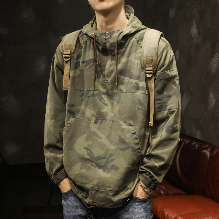 Herren Kapuzen-Anorak mit Halbzip, Kängurutasche und Tunnelzugsaum Drune