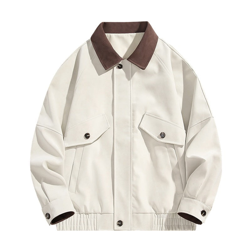 Herren Boxy-Utility-Jacke im Velours-Look mit Kontrastkragen, Pattentaschen & elastischem Saum Drune