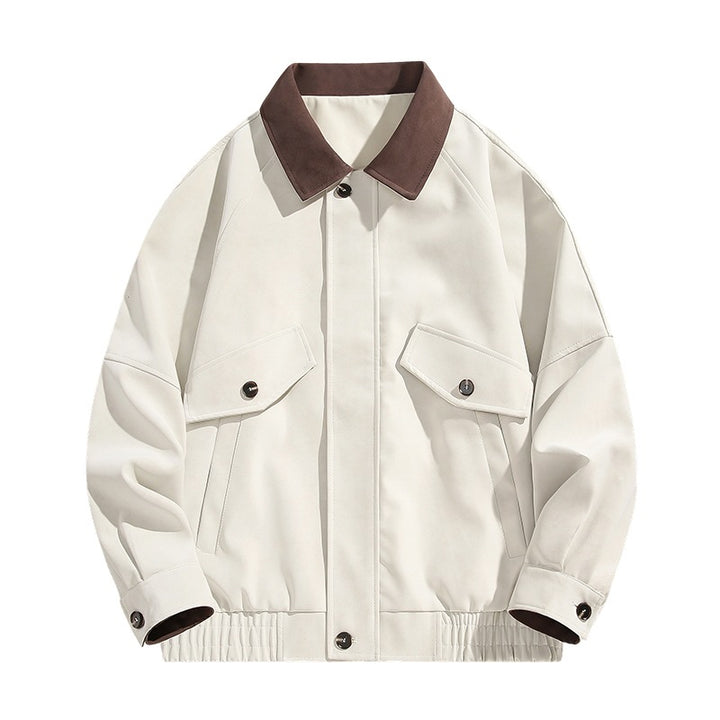 Herren Boxy-Utility-Jacke im Velours-Look mit Kontrastkragen, Pattentaschen & elastischem Saum Drune