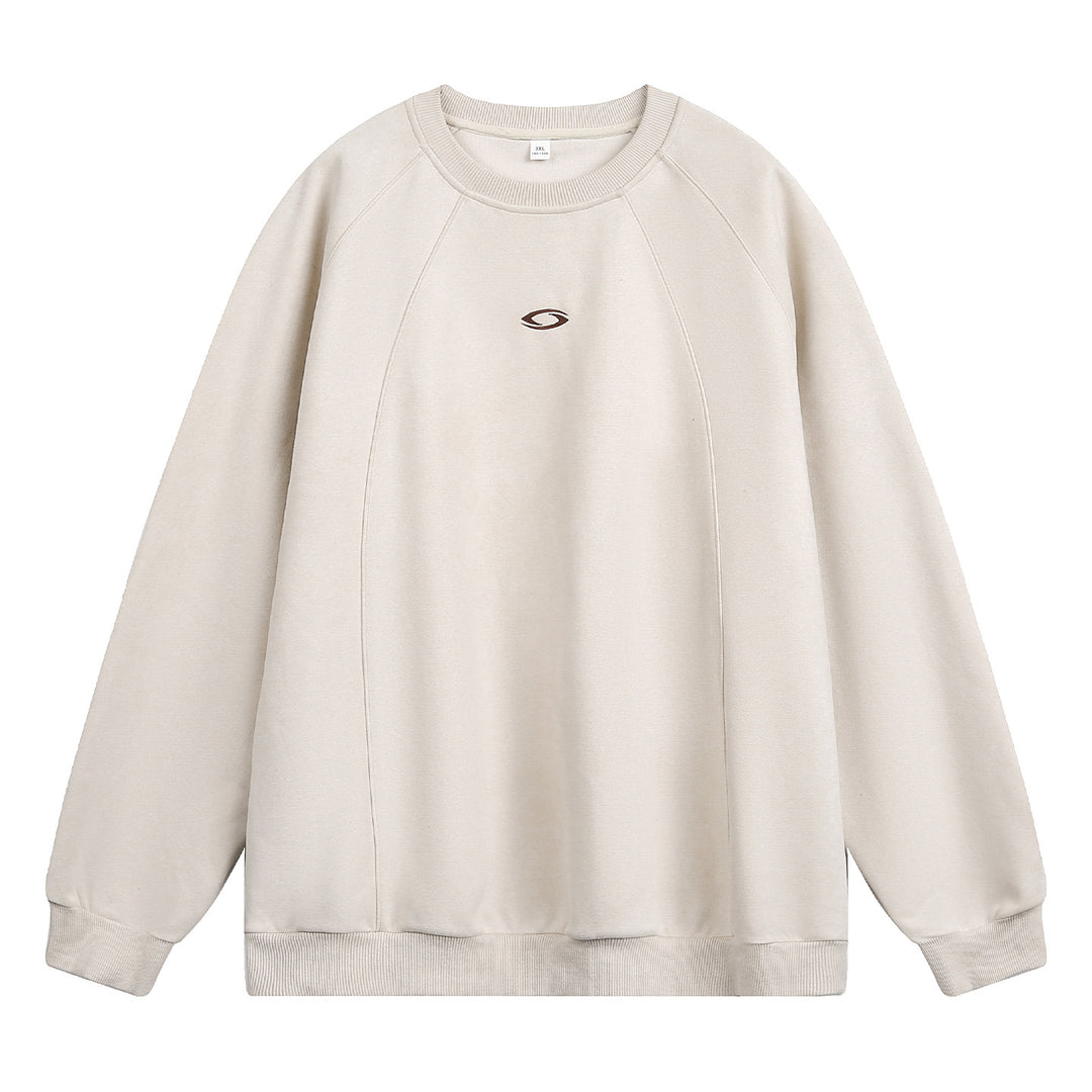 Unisex Oversize Rundhals-Sweatshirt mit Raglanärmeln, dekorativen Nahtpanelen und minimalistischer Logo-Stickerei Drune