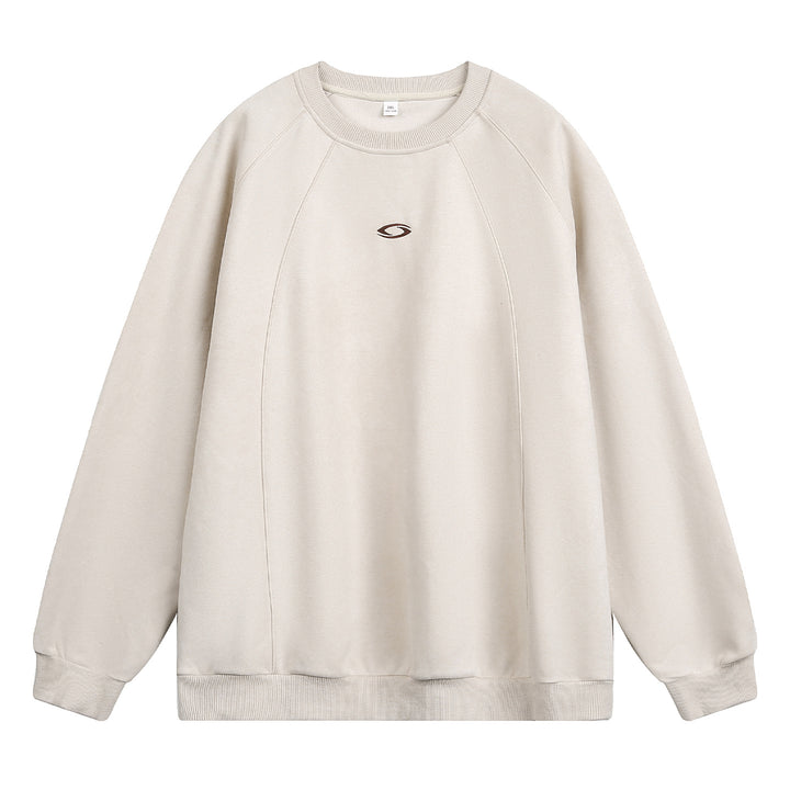Unisex Oversize Rundhals-Sweatshirt mit Raglanärmeln, dekorativen Nahtpanelen und minimalistischer Logo-Stickerei Drune