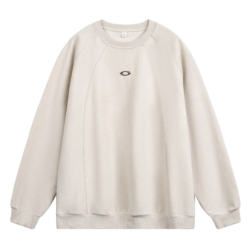 Unisex Oversize Rundhals-Sweatshirt mit Raglanärmeln, dekorativen Nahtpanelen und minimalistischer Logo-Stickerei Drune
