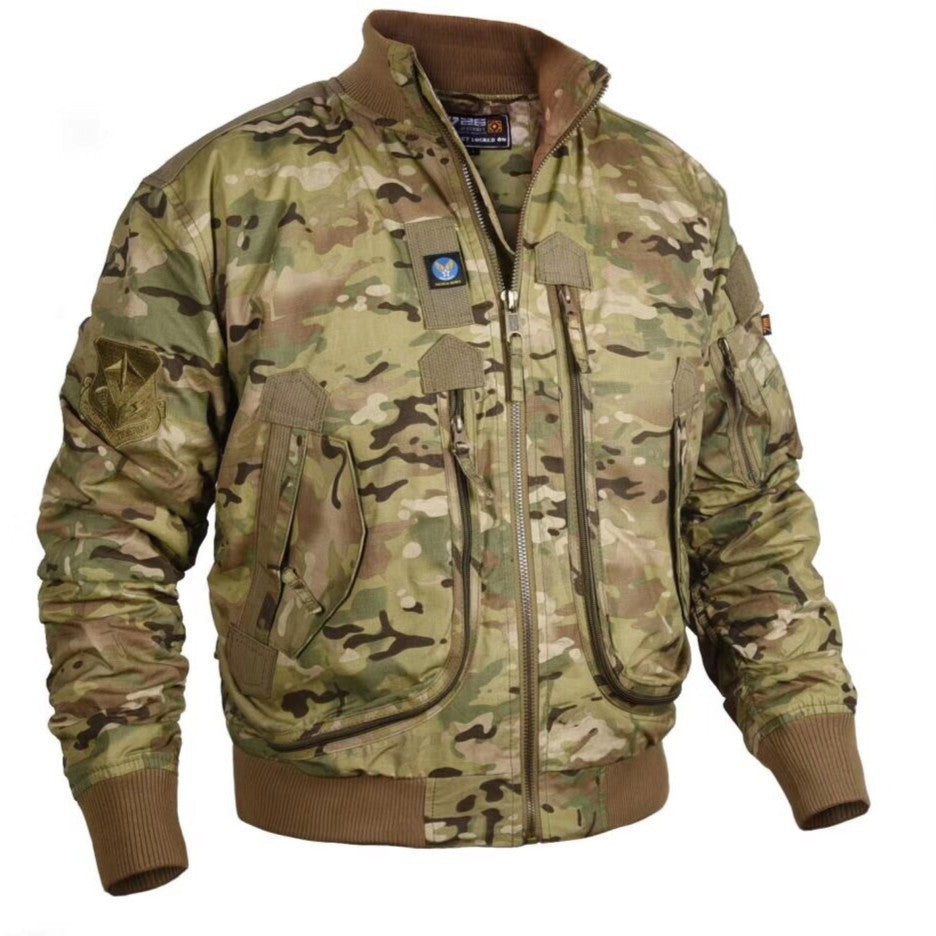 Herren nan Piloten-Bomberjacke im Utility-Stil mit Mehrfachtaschen, Ärmeltasche und geripptem Saum Drune