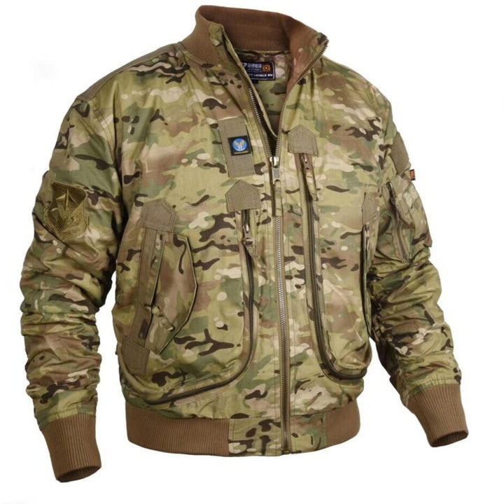 Herren nan Piloten-Bomberjacke im Utility-Stil mit Mehrfachtaschen, Ärmeltasche und geripptem Saum Drune