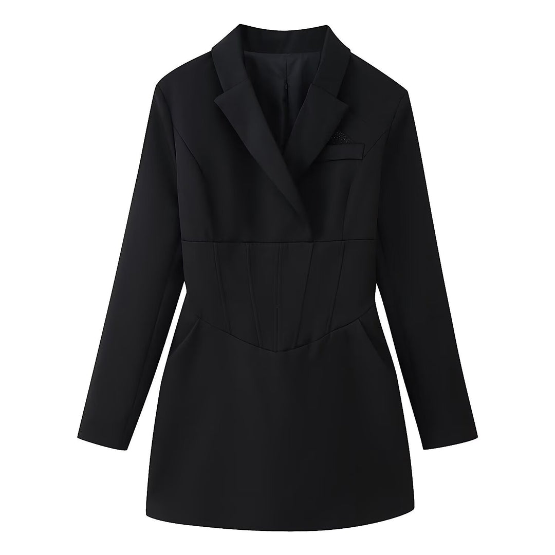 Damen Tailliertes Blazerkleid mit Korsettnaht und Reverskragen Drune