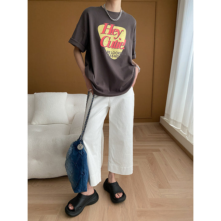 Damen lässiges T-Shirt mit auffälligem Print und kurzer Ärmeln Drune