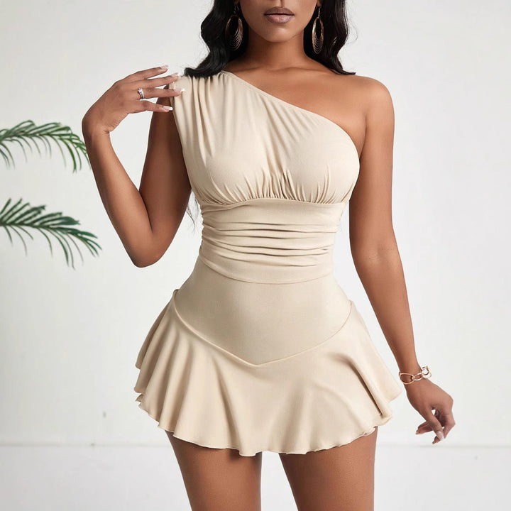 Damen asymmetrisches Minikleid mit weichem Material und elegantem Drapierungsdesign Drune