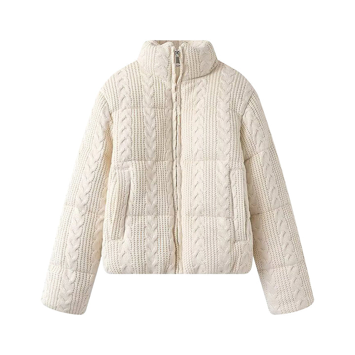 Damen nan gesteppte Strickoptik-Steppjacke mit Zopfmuster, Stehkragen und Eingrifftaschen Drune