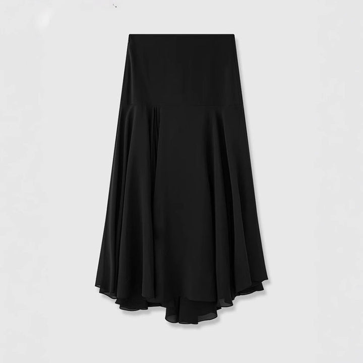Satinrock Schwarz Damen Maxi leicht und schwingend
