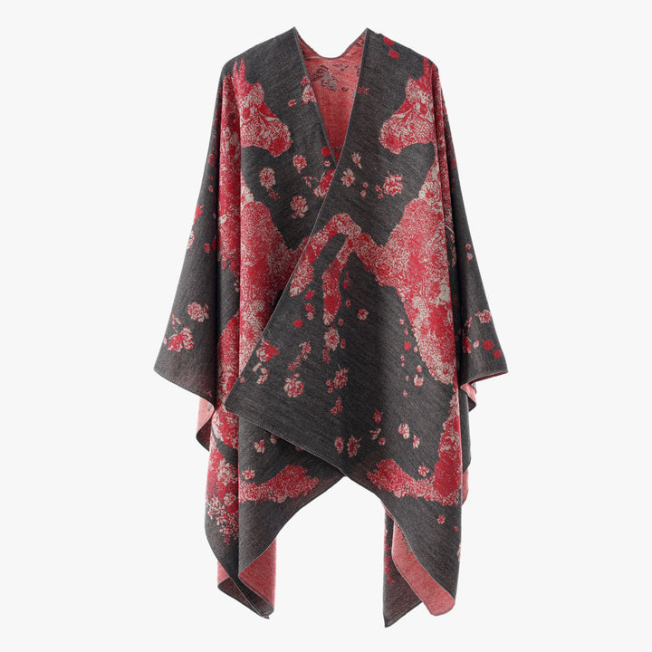 Damen Oversize-Wickelponcho im Kimono-Fall mit feinem Jacquardgewebe Drune